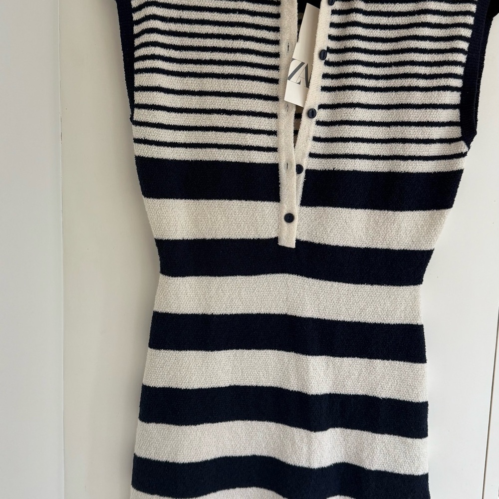 ZARA Striped Navy and White Sweater Dress - Picture 3 of 6
